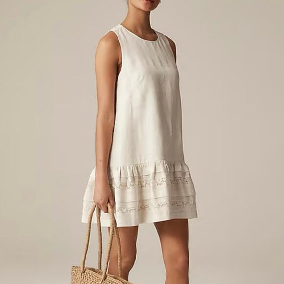 J.Crew Maxine Ruffle Trim Natural Linen Dress Size Small Tall NWT - Picture 1 of 10